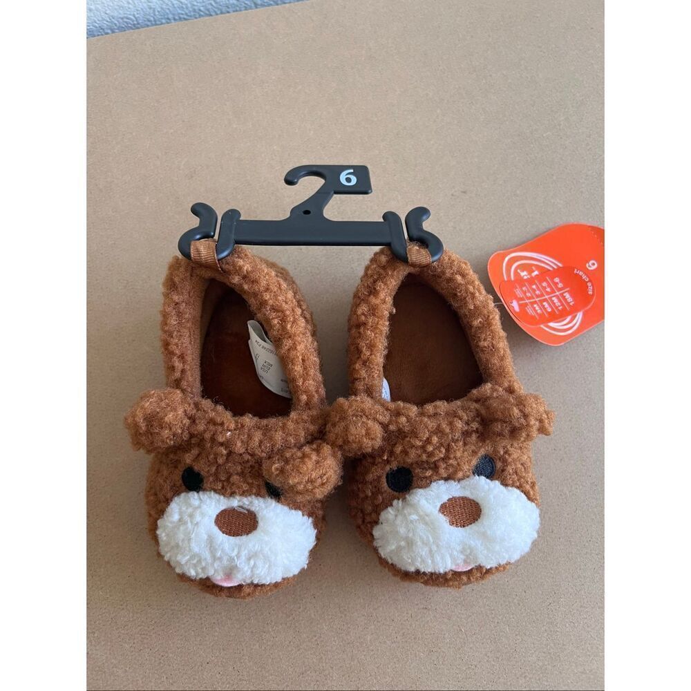 Wonder Nation Baby Boy Brown Bear Slippers Size 6